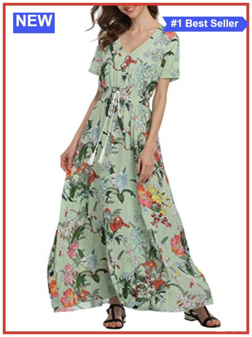 Women Floral Maxi Dress Button Up V Neck Short Sleeve Boho Summer